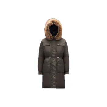 Moncler FW22 Solid Color Hooded Fitted Thickened Mid-Length Down Jacket Women's Green