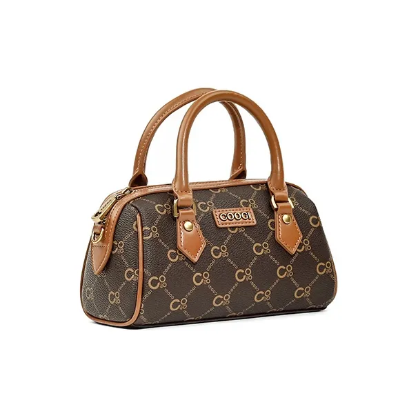 COOGI Synthetic Leather Boston Bag Handbag Large Size Women's Ecru/Coffee-1