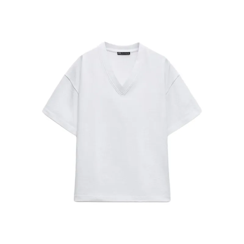 ZARA Drop Shoulder Sleeve T-Shirt Women's White-0