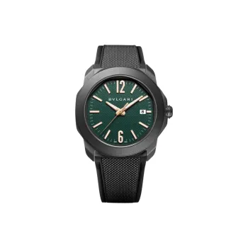 BVLGARI Octo Roma Collection Wrist Watch Automatic Mechanical Movement Rubber Strap 41mm Green Dial Unisex