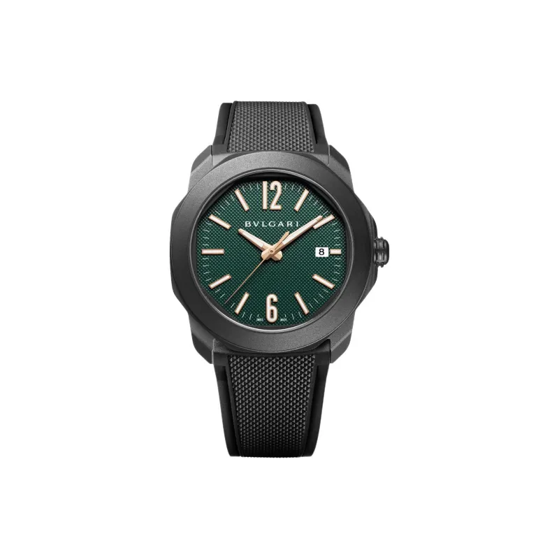 BVLGARI Octo Roma Collection Wrist Watch Automatic Mechanical Movement Rubber Strap 41mm Green Dial Unisex-0