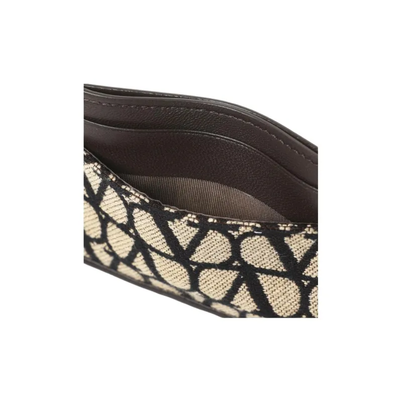 Valentino Fabric Card Holder Unisex Beige & Black-3