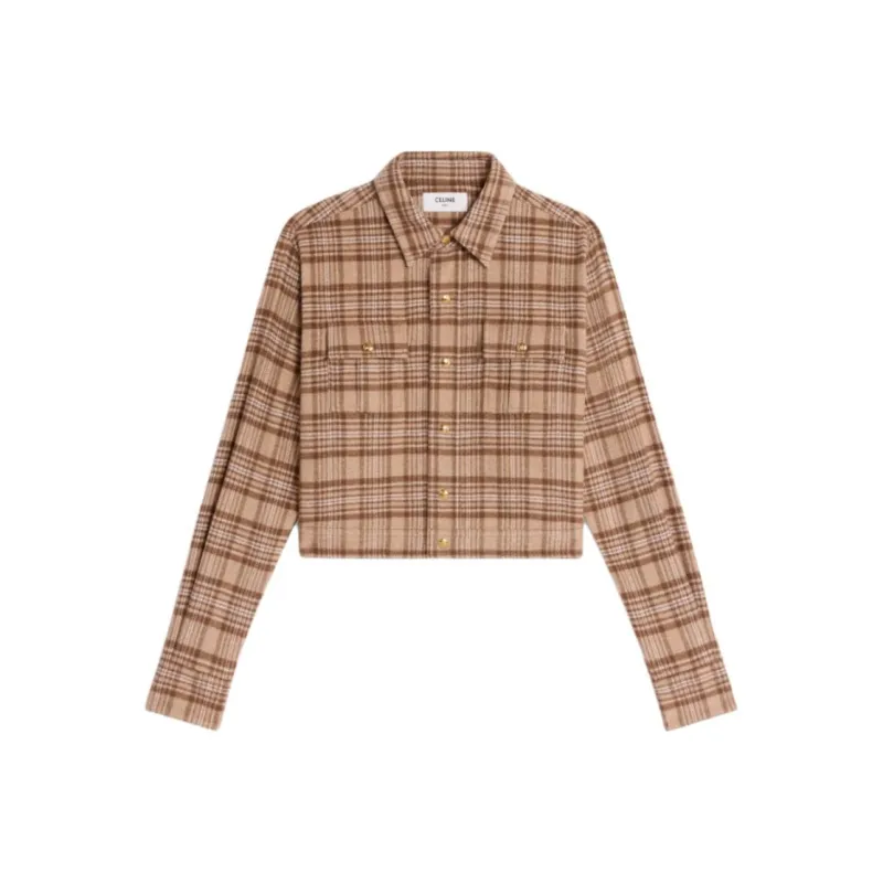CELINE Romy Cropped Shirt In Checked Cashmere-0