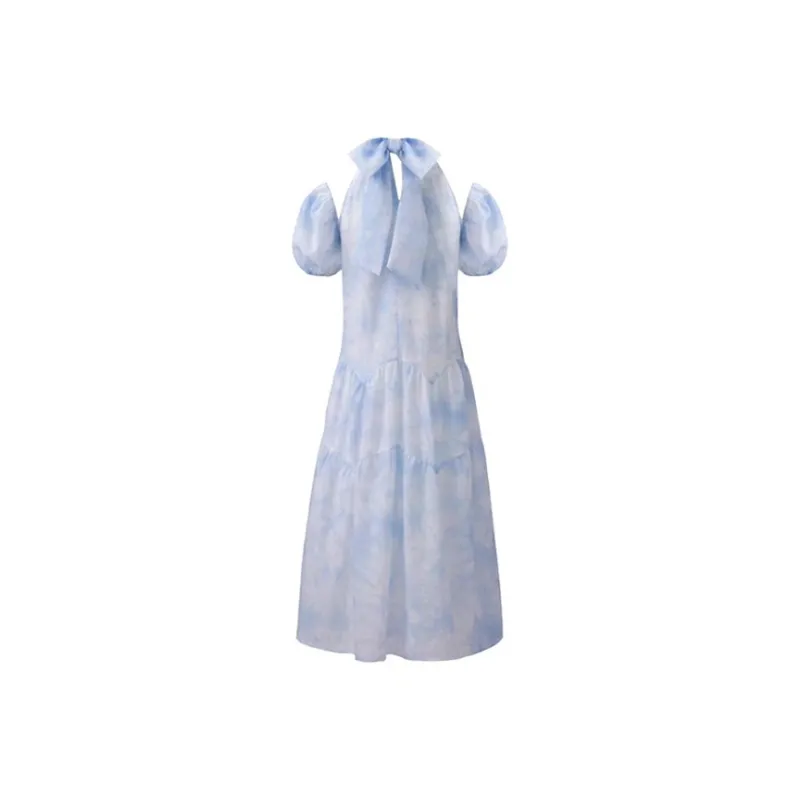 COVT Short Sleeved Dress Women's Blue Large Bowknot-1