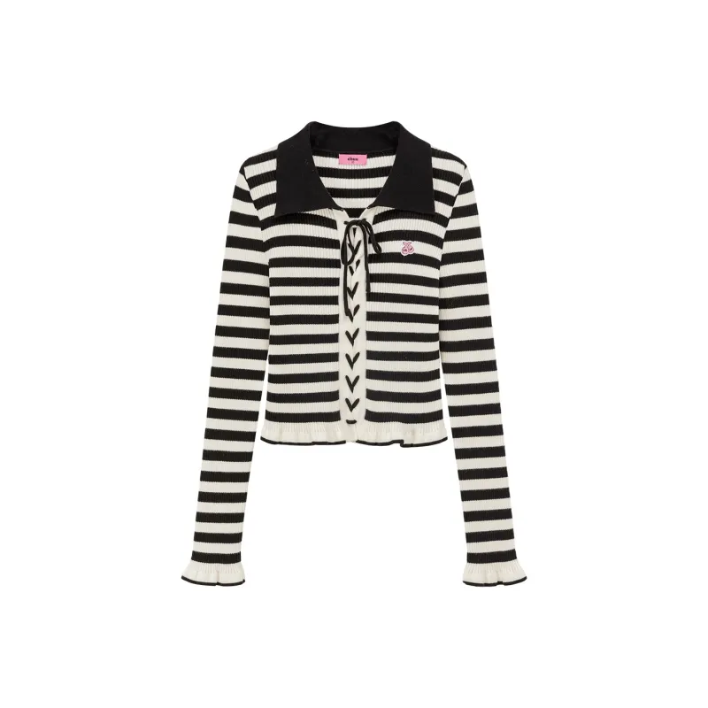 CHUU Knitwear Women's Black White Stripes-0