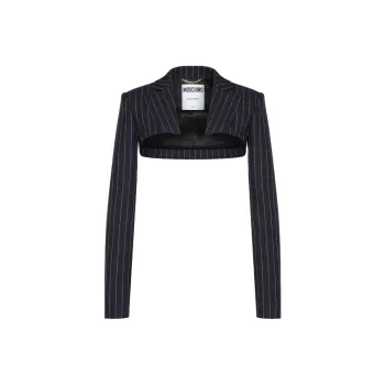 MOSCHINO SS24 Jacquard Wool Shawl Jackets Coats Women's Dark Blue