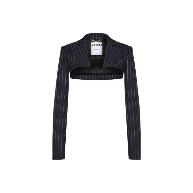 MOSCHINO SS24 Jacquard Wool Shawl Jackets Coats Women's Dark Blue-0