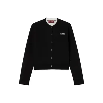 GUCCI Logo Intarsia Knit Cardigan