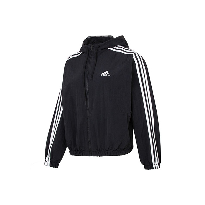 ジャケット adidas Essential 3S Woven Windbreaker Black Adidas Essentials Woven 3-Stripes Windbreaker at Amazon