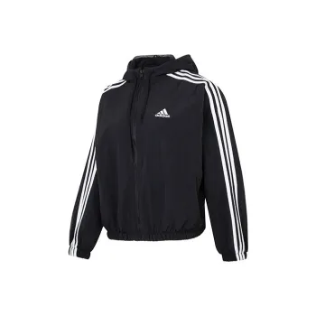adidas Women's Essentials 3 Stripes Woven Windbreaker Black