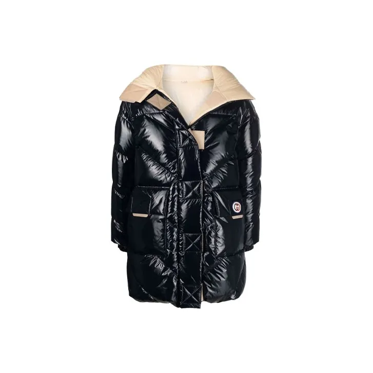 GUCCI SS22 Solid Color Hooded Loose Fit Mid-Length Down Jacket Women's Black-0