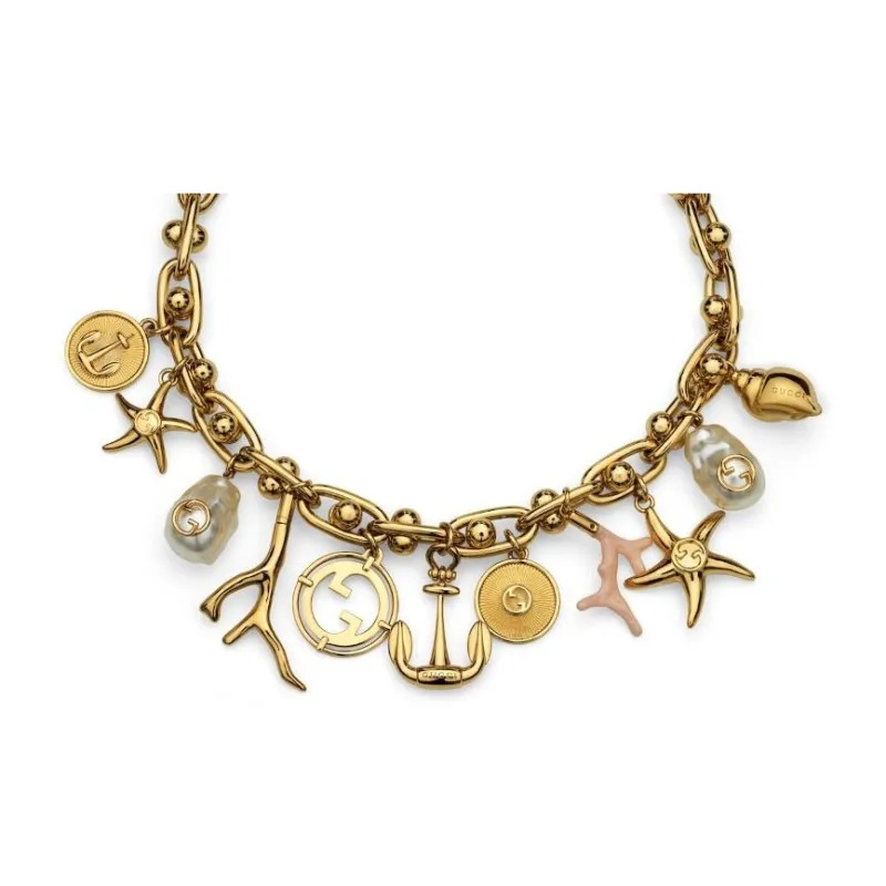GUCCI Brass, Resin Pearl Necklaces Unisex Gold-0