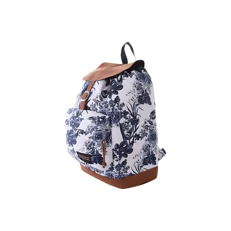 JanSport Cotton Canvas Backpack Medium Size Unisex Blue And White Porcelain Color-1