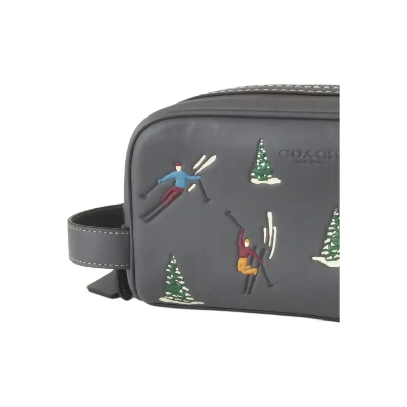 COACH Travel Kit Smooth Calf Leather Makeup Bag Storage Bag Women's Gray-4