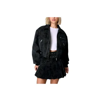 NASTY GAL Distressed Faux Leather Bomber Jacket Jackets Coats Women's Black
