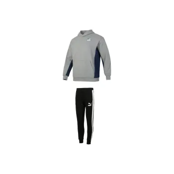 PUMA Casual Sportswear Men Clothing Set Gray Sweatshirt+Black Pants