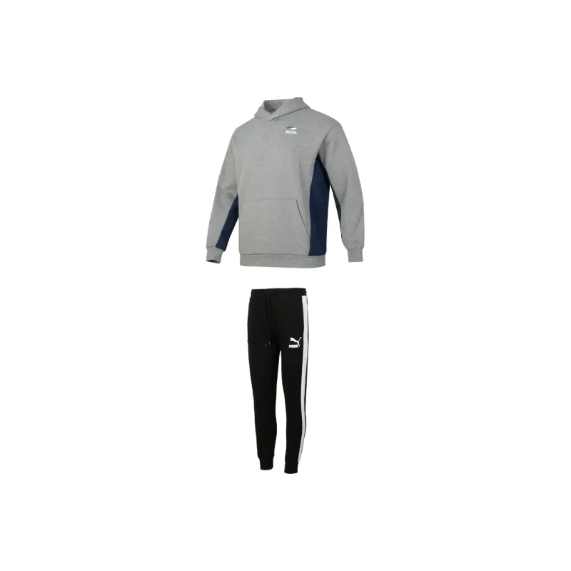 PUMA Casual Sportswear Men Clothing Sets Gray Sweatshirt+Black Pants-0