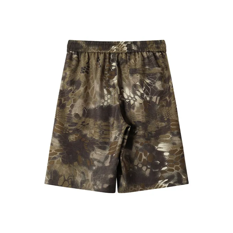 Columtomy Casual Shorts Unisex Coffee Snakeskin Print-1