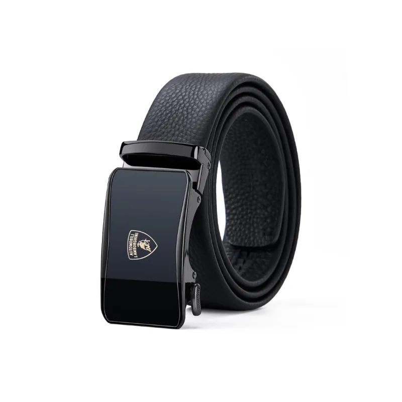 Automobili Lamborghini Cow Leather Automatic Buckle Belt, Pants Belt Men's Gunmetal Width 3.5cm Gift Box Set-1