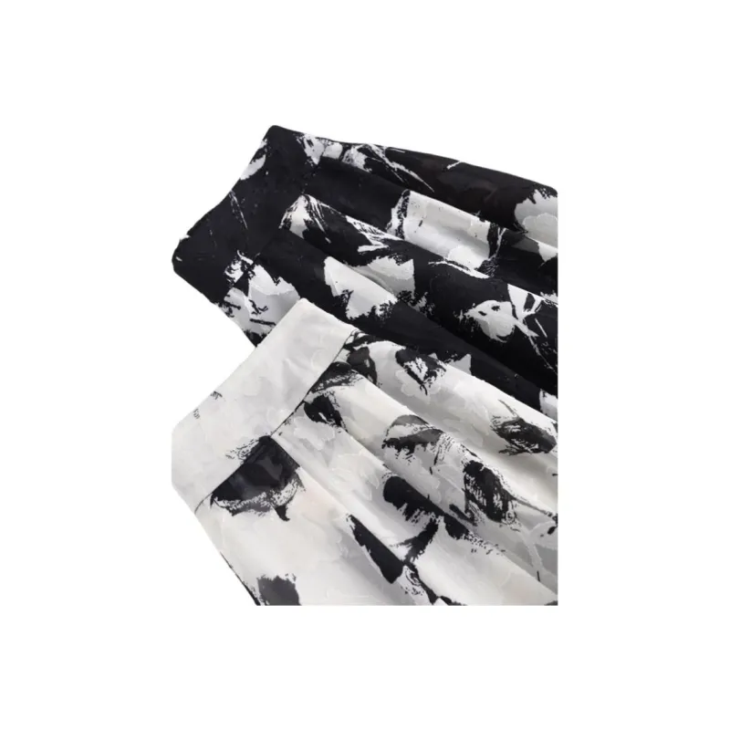 YIRANCHUN Casual Long Skirt Women's Black With White Floral-3