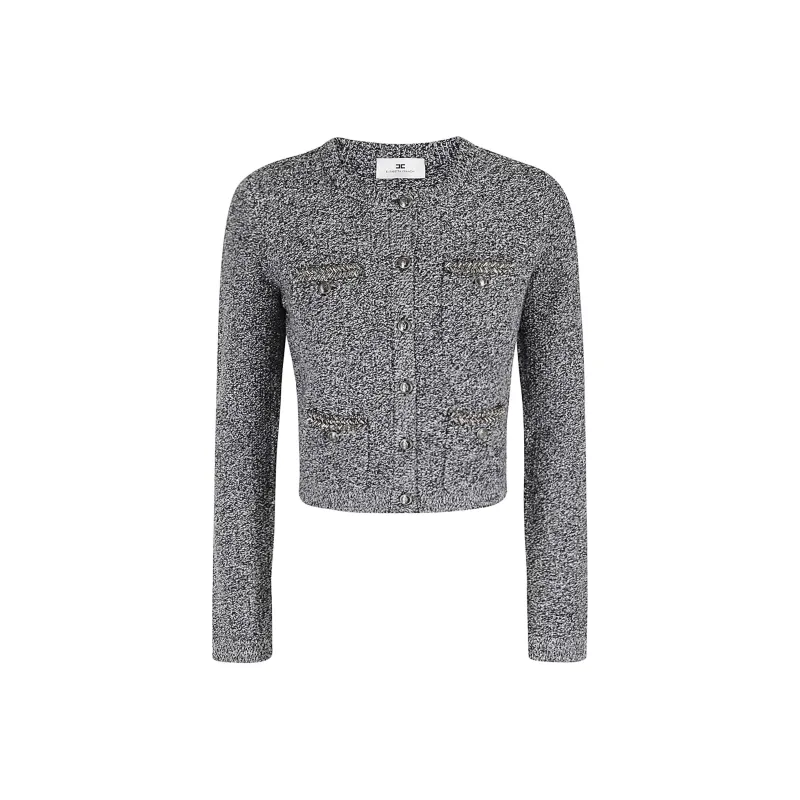 Elisabetta Franchi Embroidered Bouclé Cropped Cardigan-0