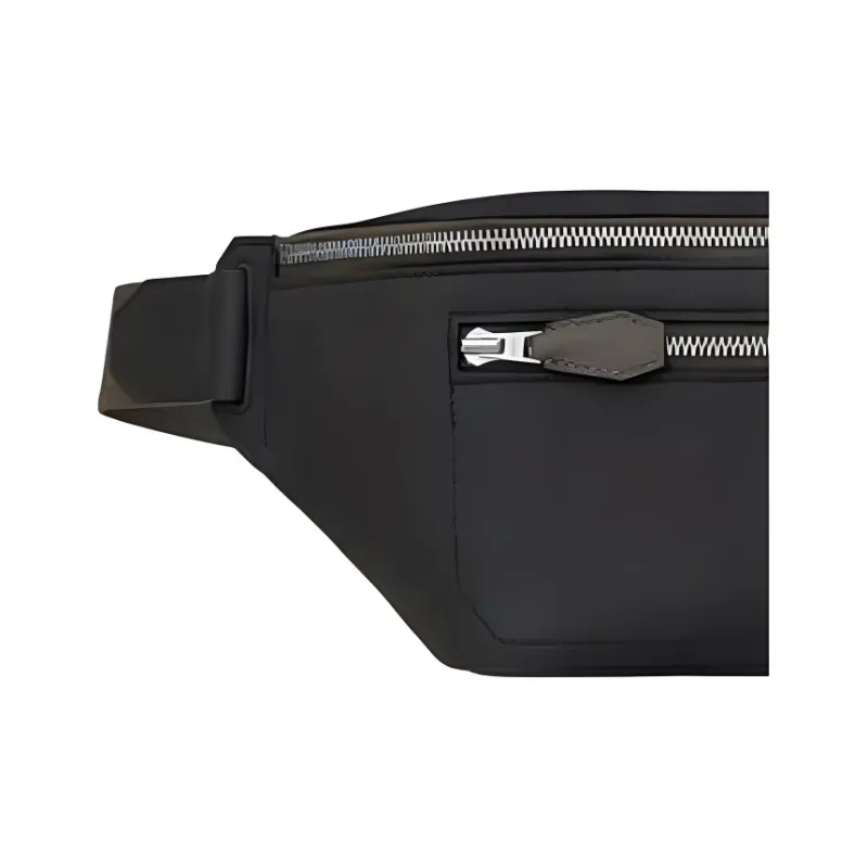 HERMES Cityslide Cow Leather Fanny Pack Men's Black Brown-1
