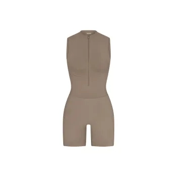 SKIMS CONTOUR NYLON ZIP FRONT ONESIE Bodysuits Women's TRUFFLE/Truffle Color