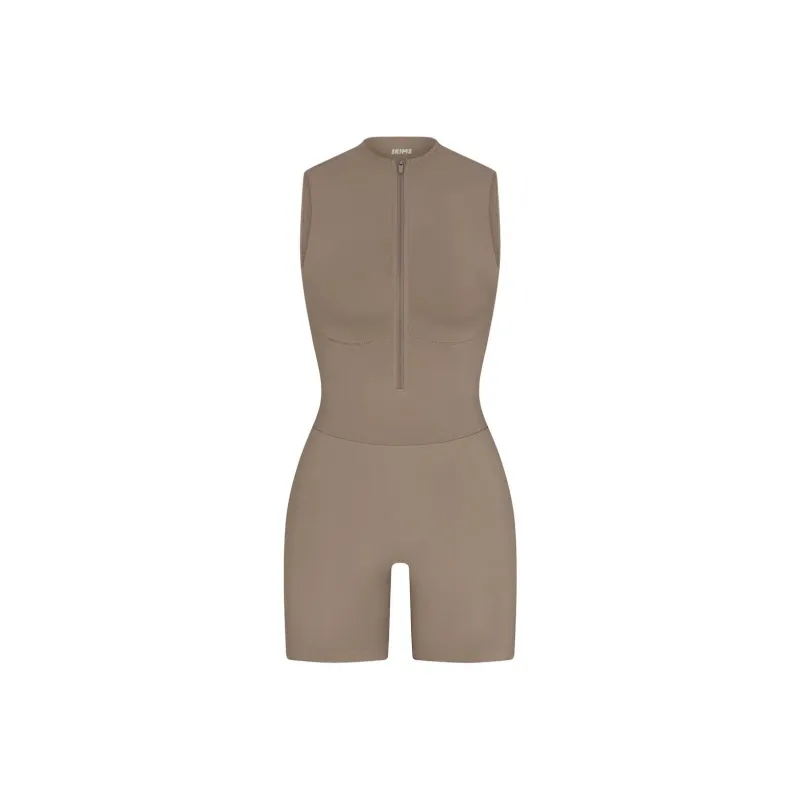 SKIMS CONTOUR NYLON ZIP FRONT ONESIE Bodysuits Women's TRUFFLE/Truffle Color-0