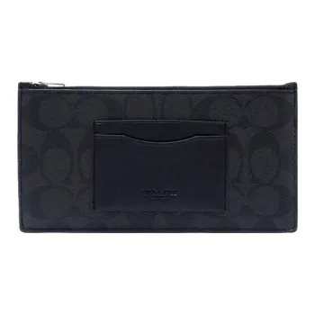 COACH Coated Canvas With Smooth Leather Coin Pocket Cell Phone Pouch Wallet Card Holder Men's Black/Ox Blood Red