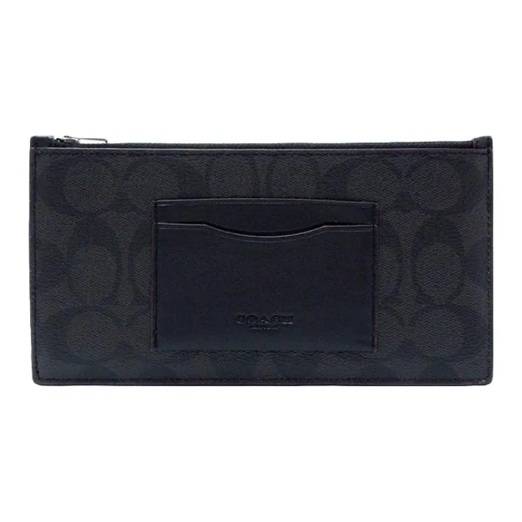 COACH Coated Canvas With Smooth Leather Coin Pocket Cell Phone Pouch Wallet Card Holder Men's Black/Ox Blood Red-0