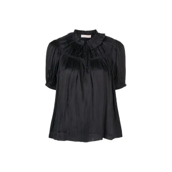 Ulla Johnson Eleni Puff-sleeves Plissé Top