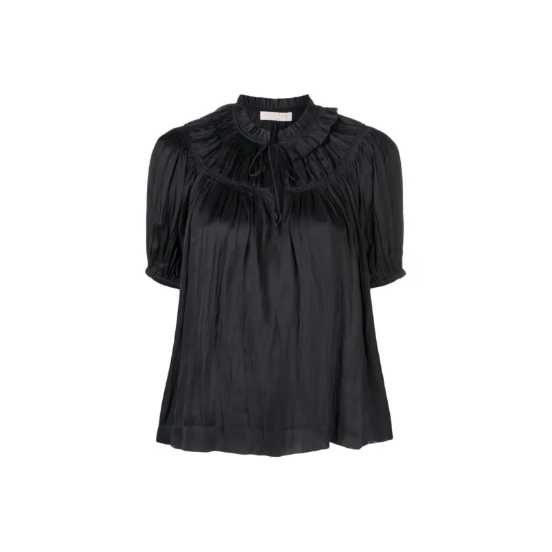 Ulla Johnson Eleni Puff-sleeves Plissé Top-0