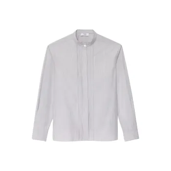 THEORY Pinstripe-pattern Band-collar Shirt