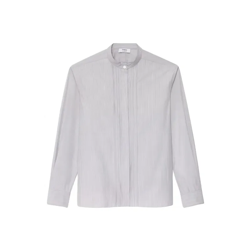 THEORY Pinstripe-pattern Band-collar Shirt-0