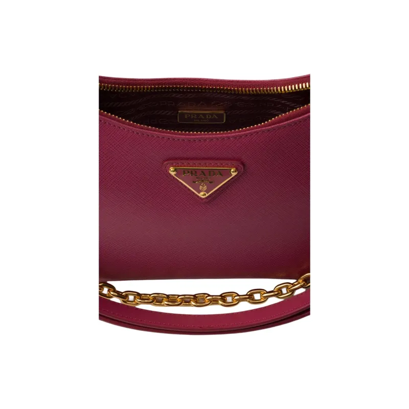 PRADA Re Edition Calfskin Handbag, Shoulder Bag Mini Women's Burgundy Pink-3