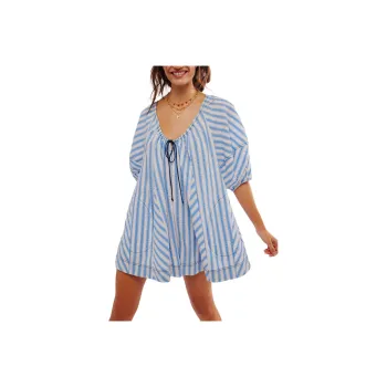 FREE PEOPLE Bop Around Romper Bodysuits Women's Oxford Combo