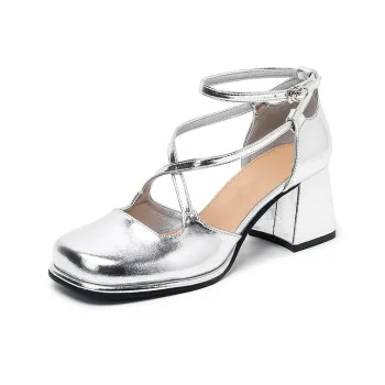 MABEL&CO Chunky Heel High Heels 6cm Women's Silver