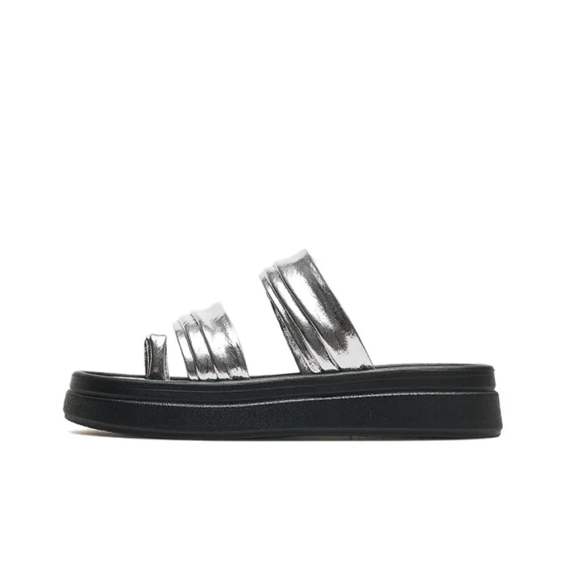 AGSDON Slide Slippers Women's Beige/Silver-6