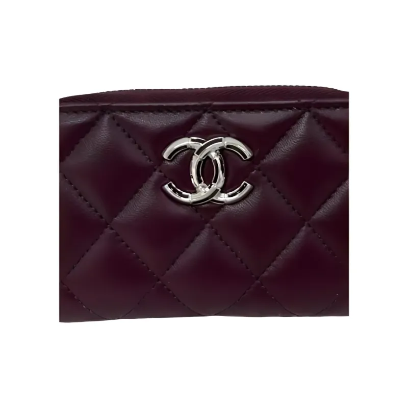 CHANEL Leather Coin Purse Women's Dark Red-2