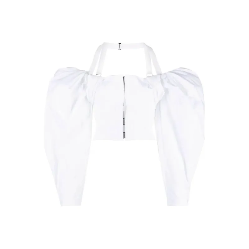 Jacquemus Puffy Sleeve Crop Top 'White'-0