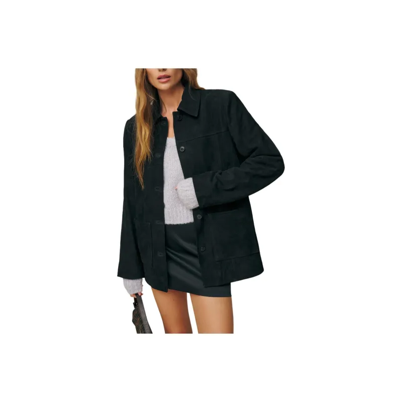 REFORMATION Veda Lincoln Suede Shirt Jacket Jackets Coats Women's Black-0