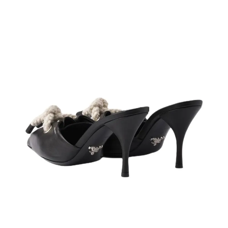 PRADA Slip Resistant Closed Toe Slippers 8.5cm Women's Black-3