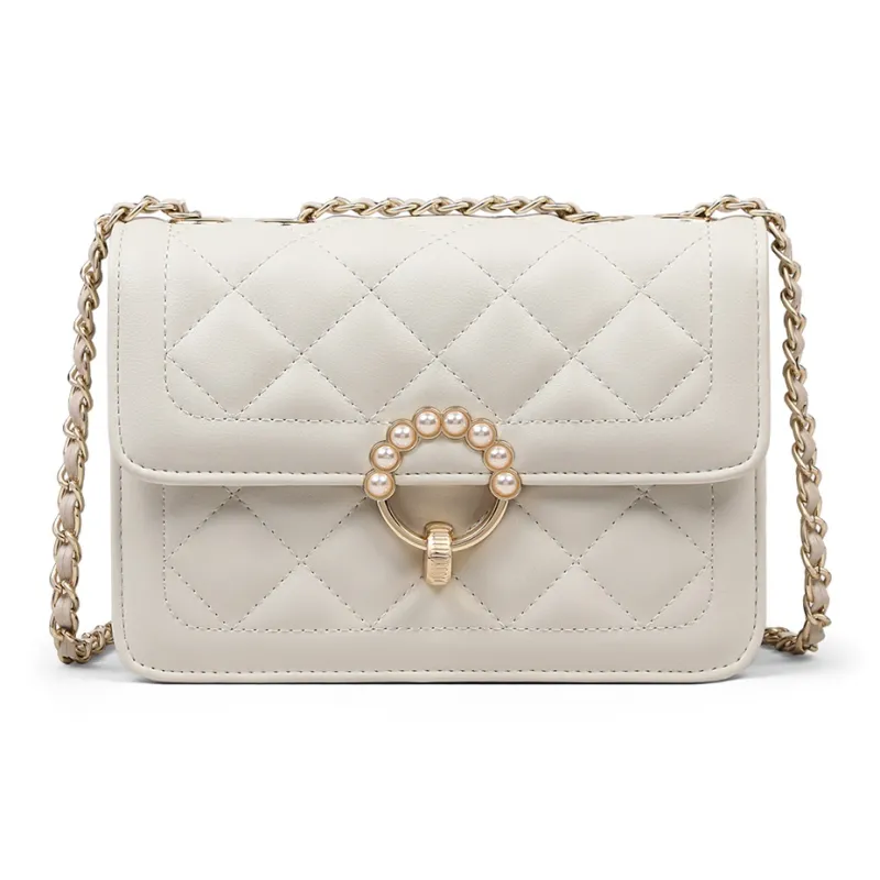 EBLAN Cow Leather Shoulder Bag, Crossbody Bag, Small Square Bag Regular Women's Milkshake White-4