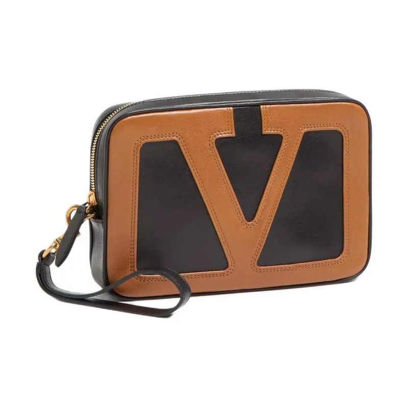 Valentino GARAVANI Nappa Leather Handbag Clutch Women's Brown & Black-1