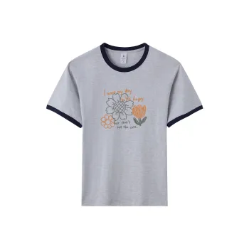 TEME T Shirt Women's White Heather Gray & Navy Blue