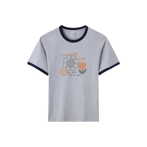 TEME T Shirt Women's White Heather Gray & Navy Blue