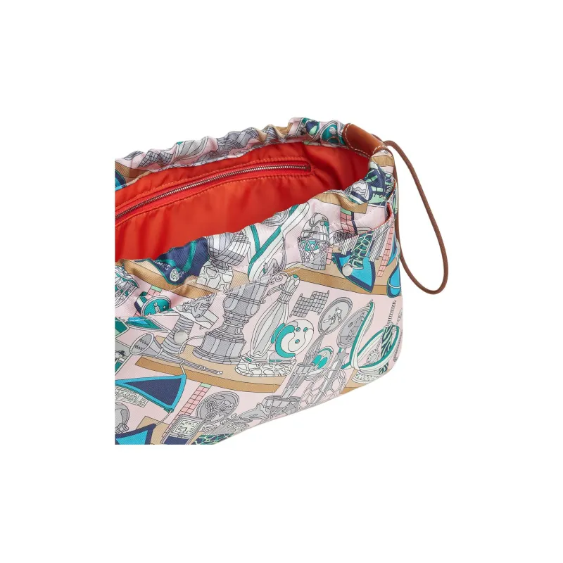 HERMES Fourbi Silk With Barenia Calfskin Clutch Women's Soft Affection Pink & Gull Gray & Light Yellow Umber-1