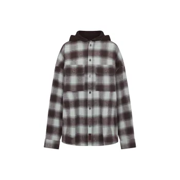 SKIMS Holiday Collection FW24 OUTDOOR FLANNEL OVERSIZED HOODED SHIRT Women's VAPOR SHADOW PLAID/Steam Contour Plaid