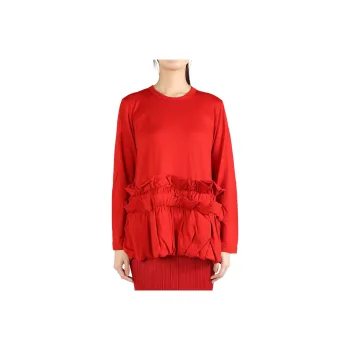 Comme Des Garcons Pleated Long Sleeve T shirt Red