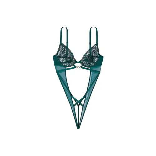 Victoria's Secret VERY SEXY Shimmer Embroidery Crotchless Teddy / Green Bodysuits Women's Green